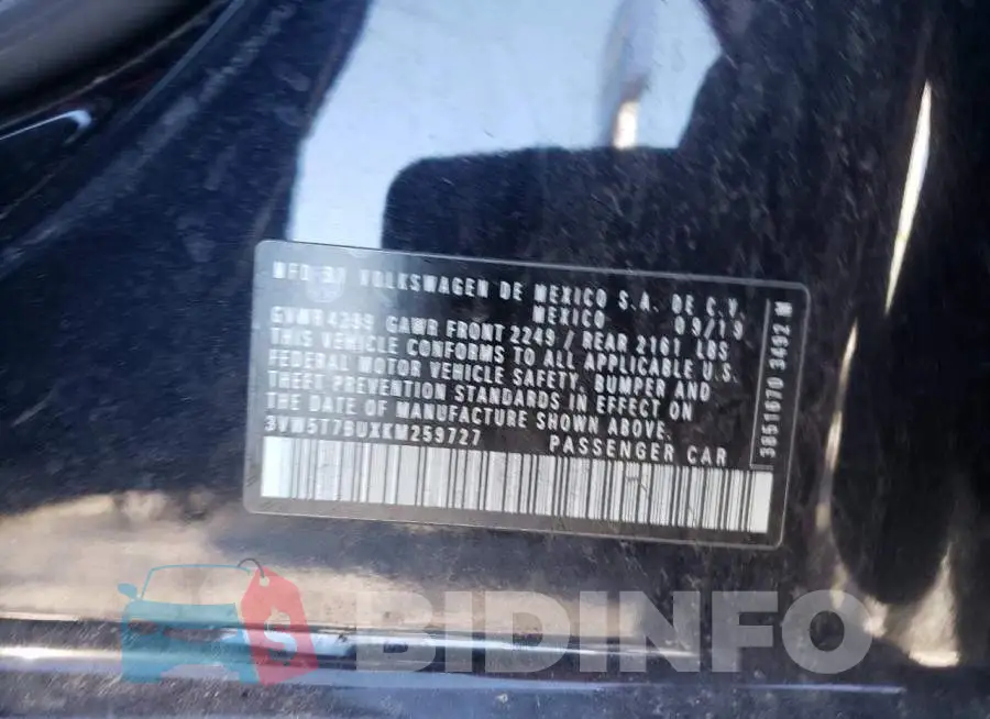 3VW5T7BUXKM259727 Photo# 12
