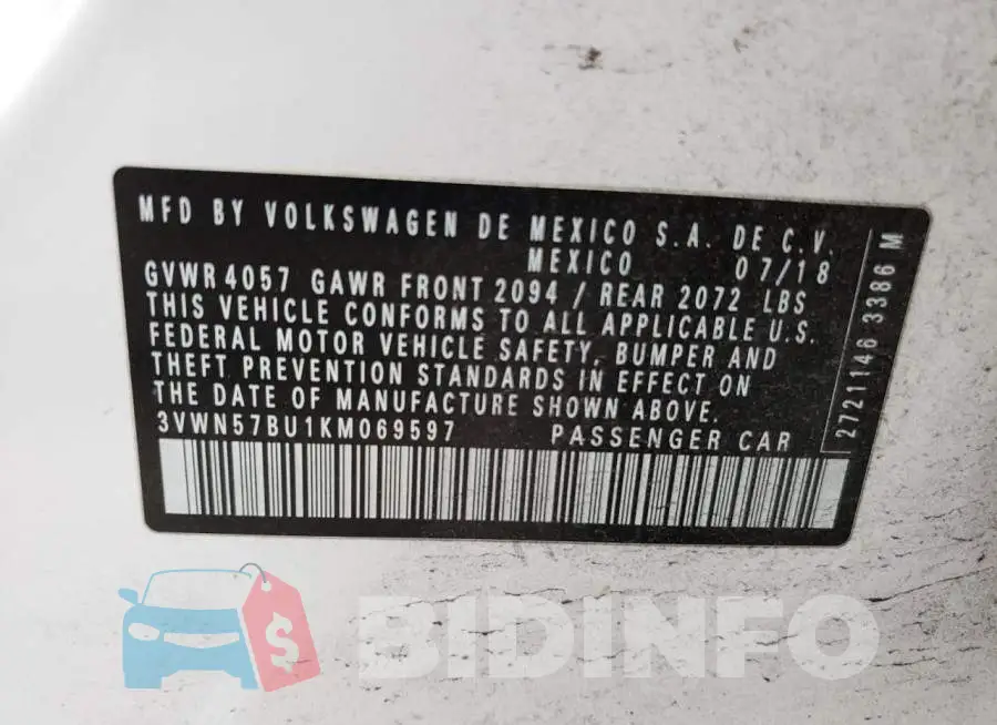 3VWN57BU1KM069597 Photo# 12