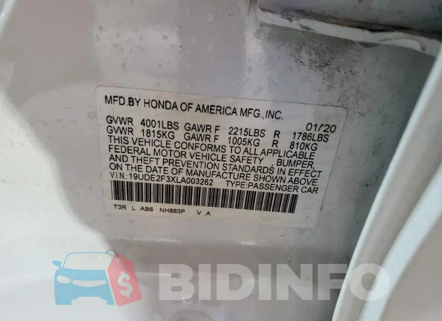 19UDE2F3XLA003262 Photo# 12