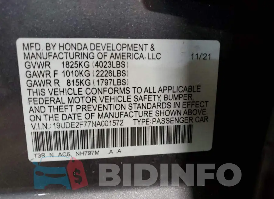 19UDE2F77NA001572 Photo# 12