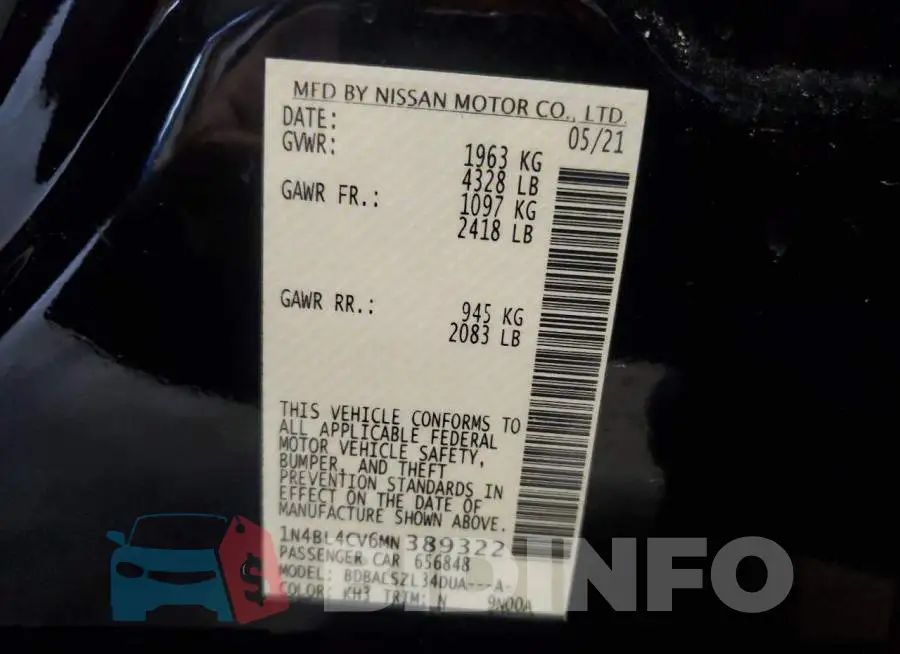 1N4BL4CV6MN389322 Photo# 12