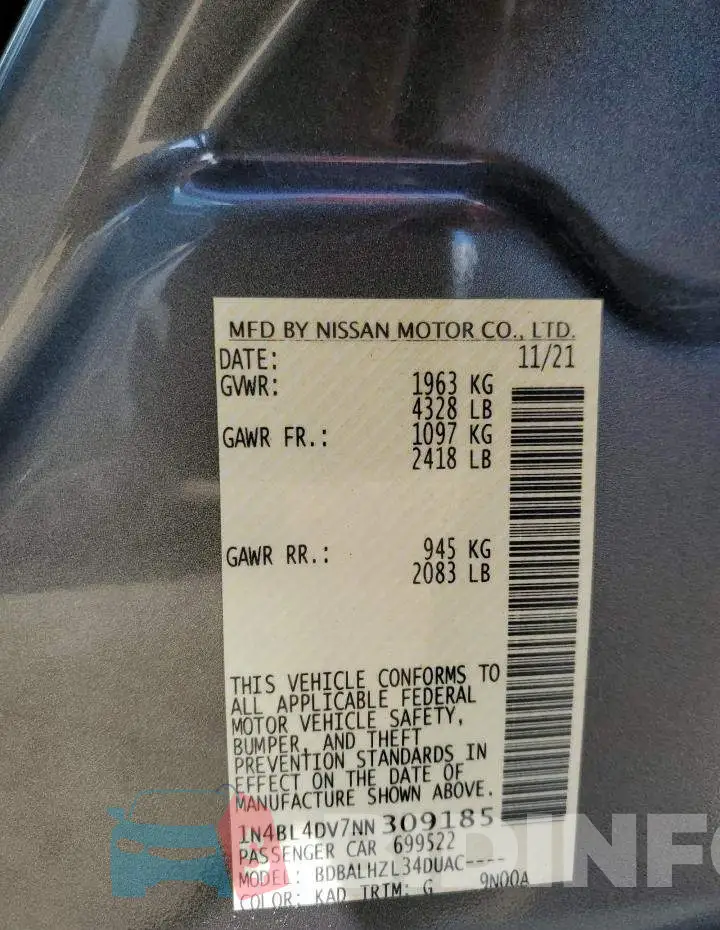 1N4BL4DV7NN309185 Photo# 12