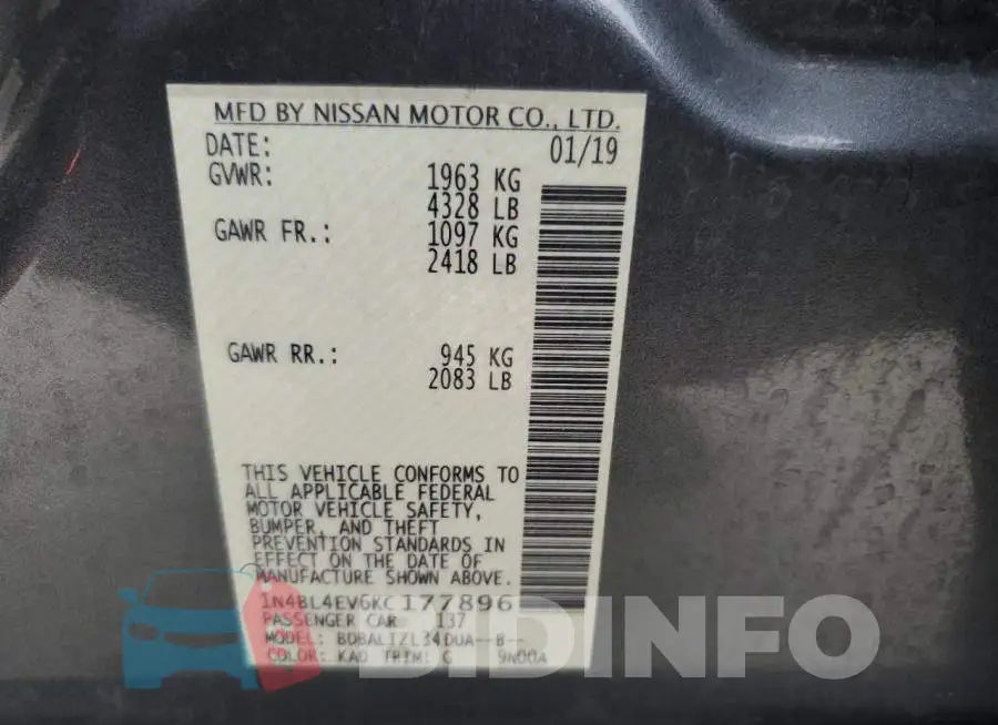 1N4BL4EV6KC177896 Photo# 12