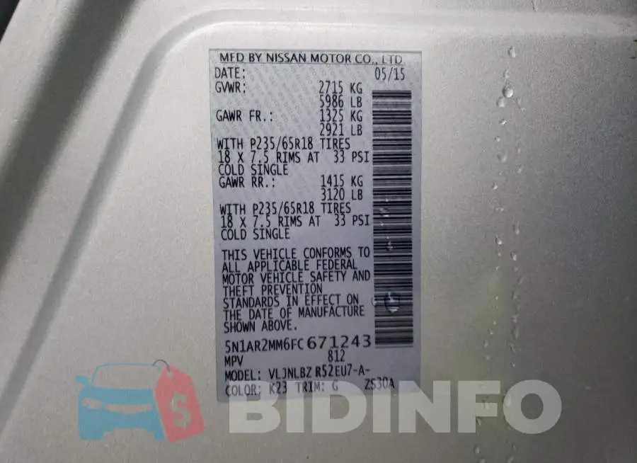 5N1AR2MM6FC671243 Photo# 13