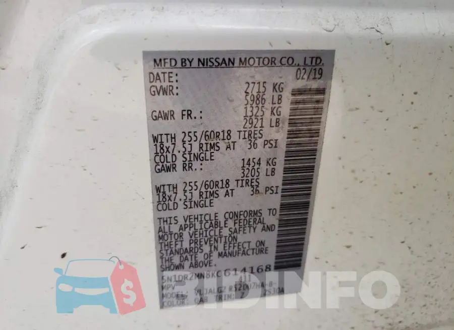 5N1DR2MN8KC614168 Photo# 13