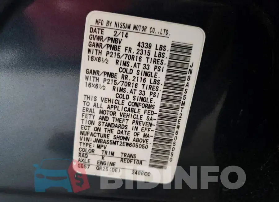 JN8AS5MT2EW605050 Photo# 12