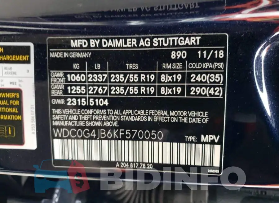 WDC0G4JB6KF570050 Photo# 13