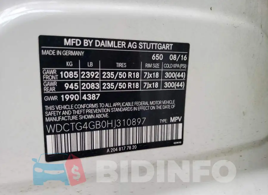 WDCTG4GB0HJ310897 Photo# 12