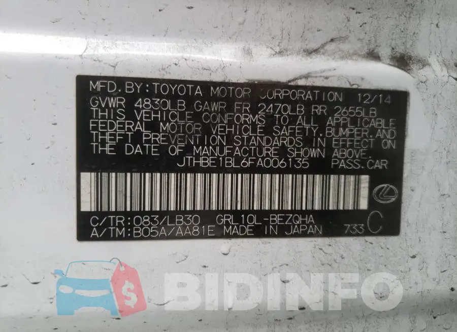 JTHBE1BL6FA006135 Photo# 12