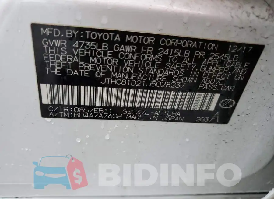 JTHC81D21J5028237 Photo# 12