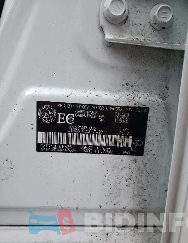 JTHG81F20L5042714 Photo# 12