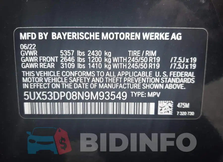 5UX53DP08N9M93549 Photo# 12