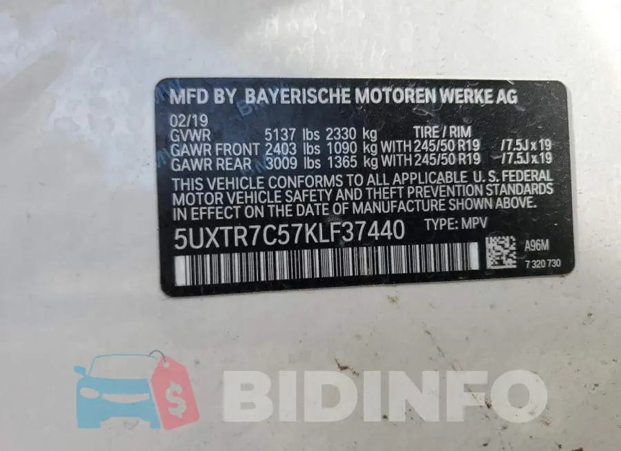 5UXTR7C57KLF37440 Photo# 13