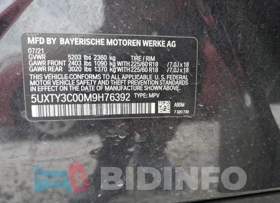 5UXTY3C00M9H76392 Photo# 12