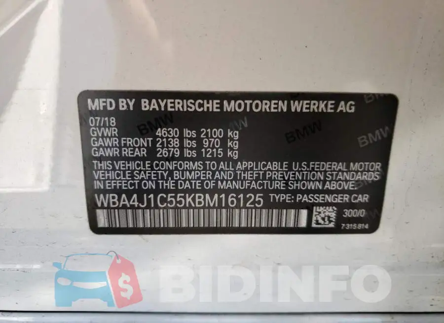 WBA4J1C55KBM16125 Photo# 12