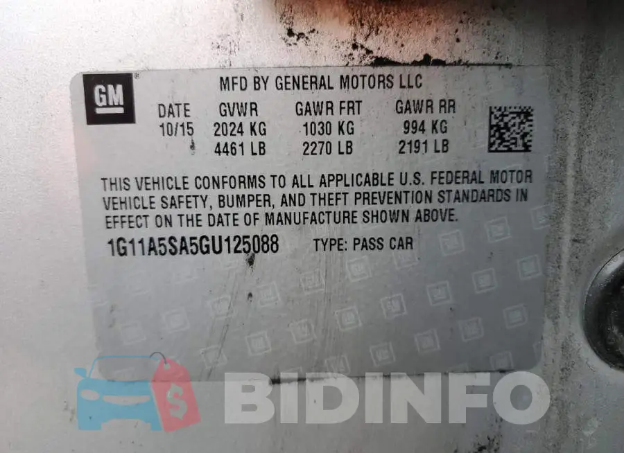 1G11A5SA5GU125088 Photo# 12