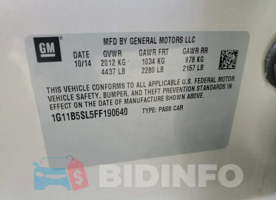 1G11B5SL5FF190640 Photo# 12