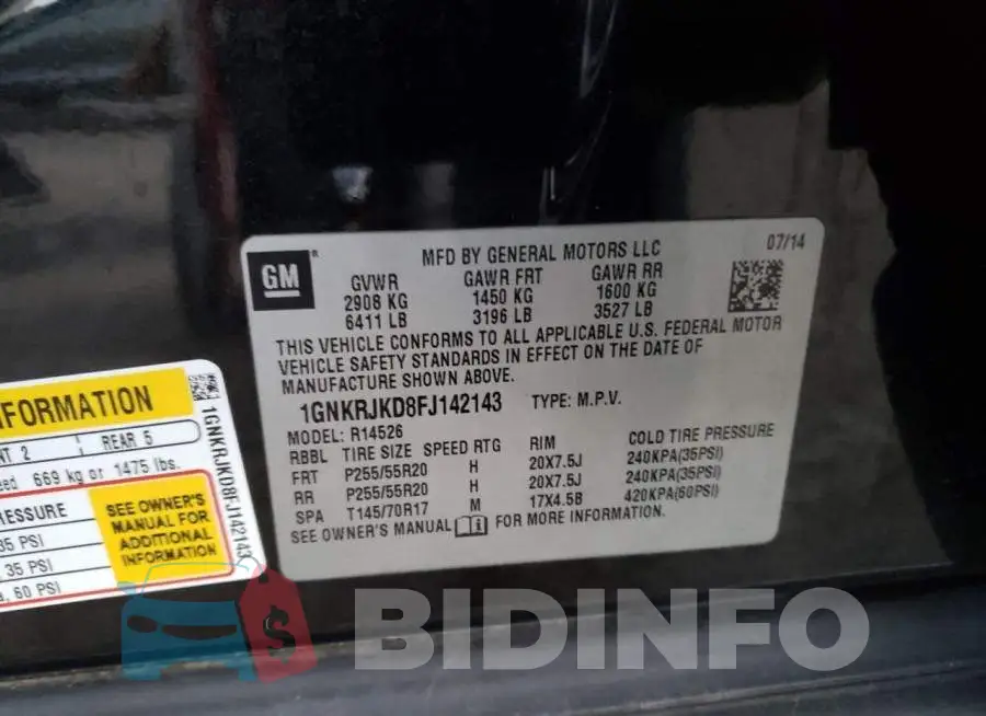 1GNKRJKD8FJ142143 Photo# 13