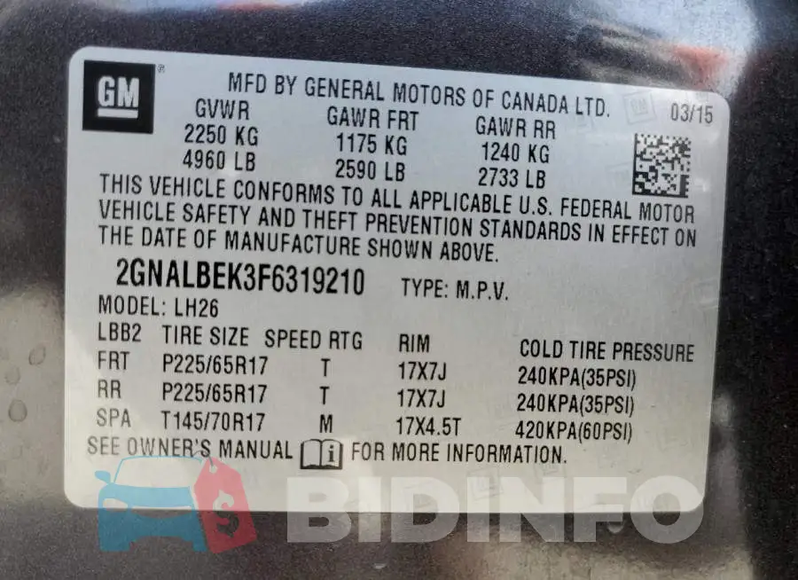 2GNALBEK3F6319210 Photo# 13