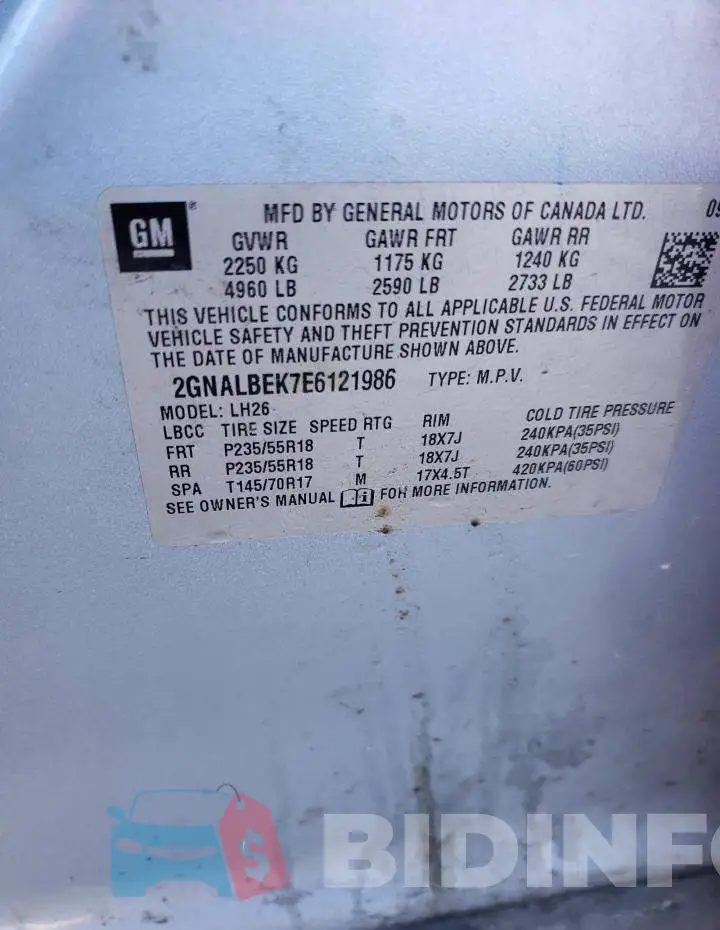 2GNALBEK7E6121986 Photo# 14