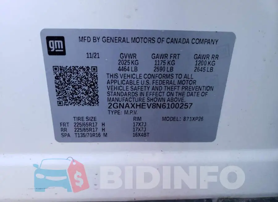 2GNAXHEV8N6100257 Photo# 13