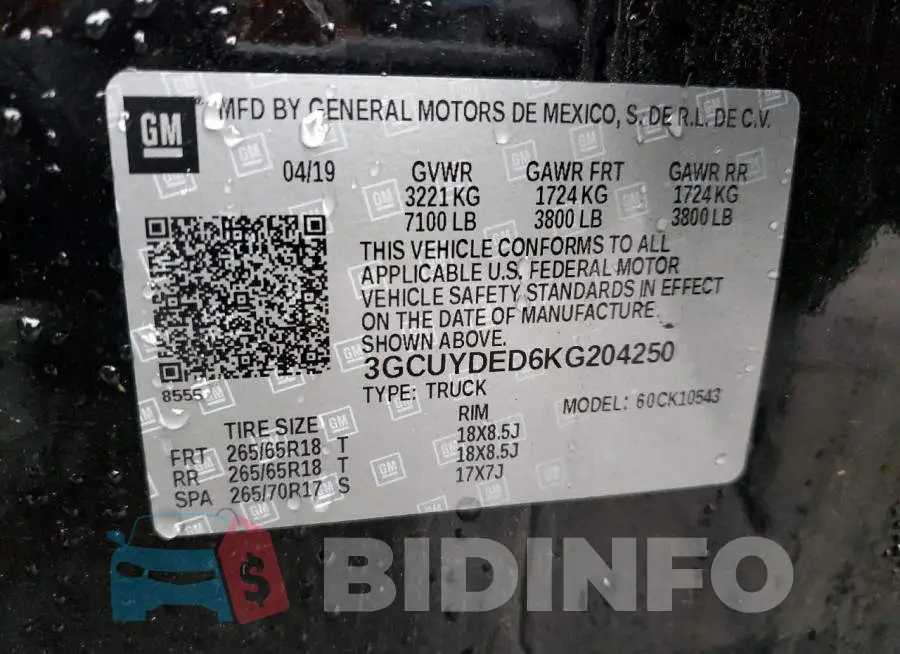 3GCUYDED6KG204250 Photo# 12