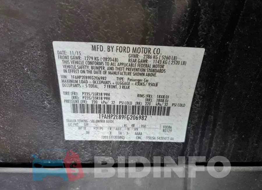 1FAHP2E89FG206982 Photo# 12