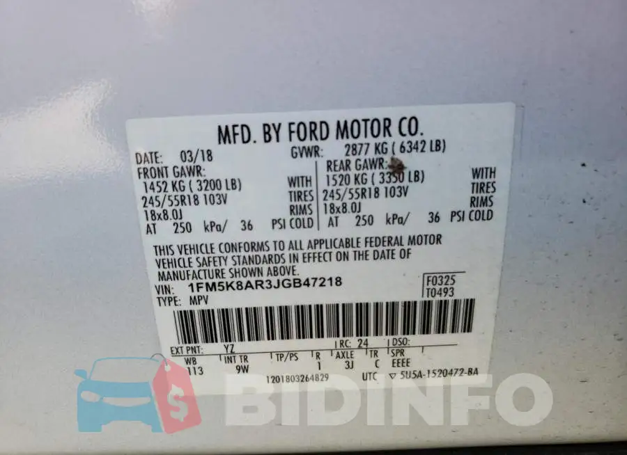 1FM5K8AR3JGB47218 Photo# 13