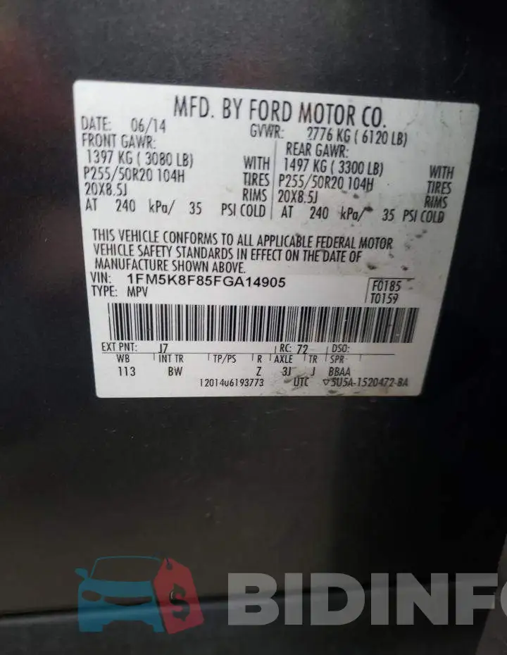 1FM5K8F85FGA14905 Photo# 14