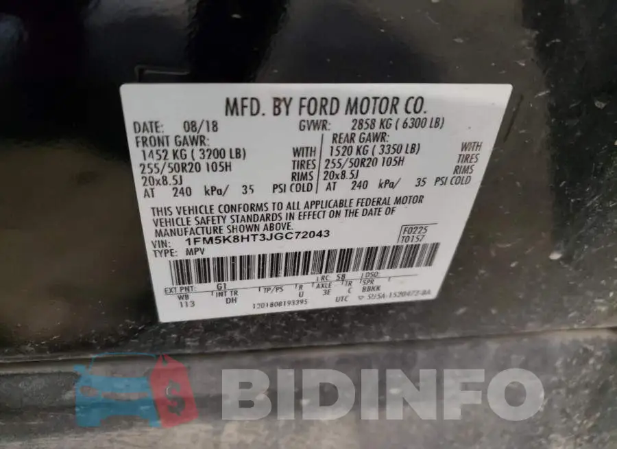 1FM5K8HT3JGC72043 Photo# 10