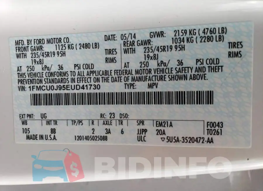 1FMCU0J95EUD41730 Photo# 13