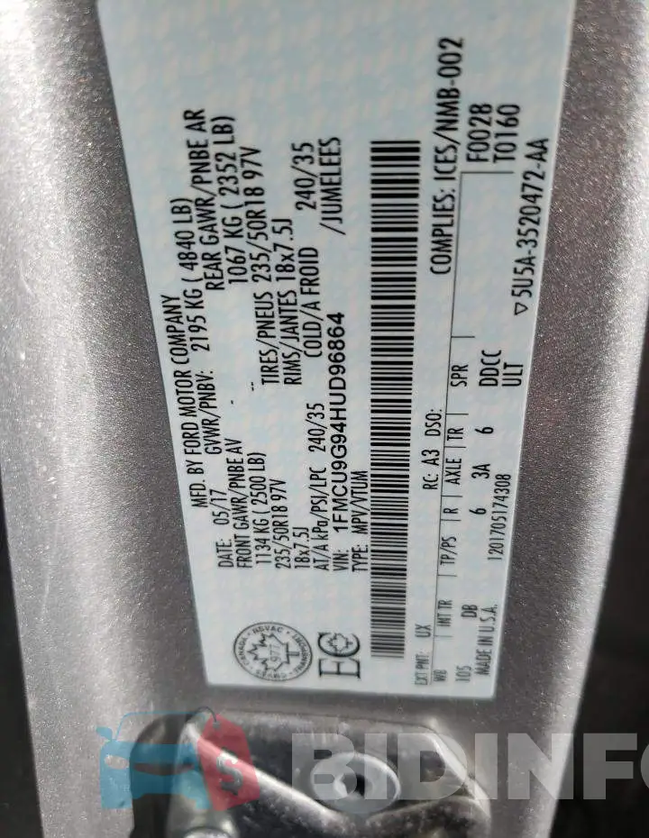 1FMCU9G94HUD96864 Photo# 10