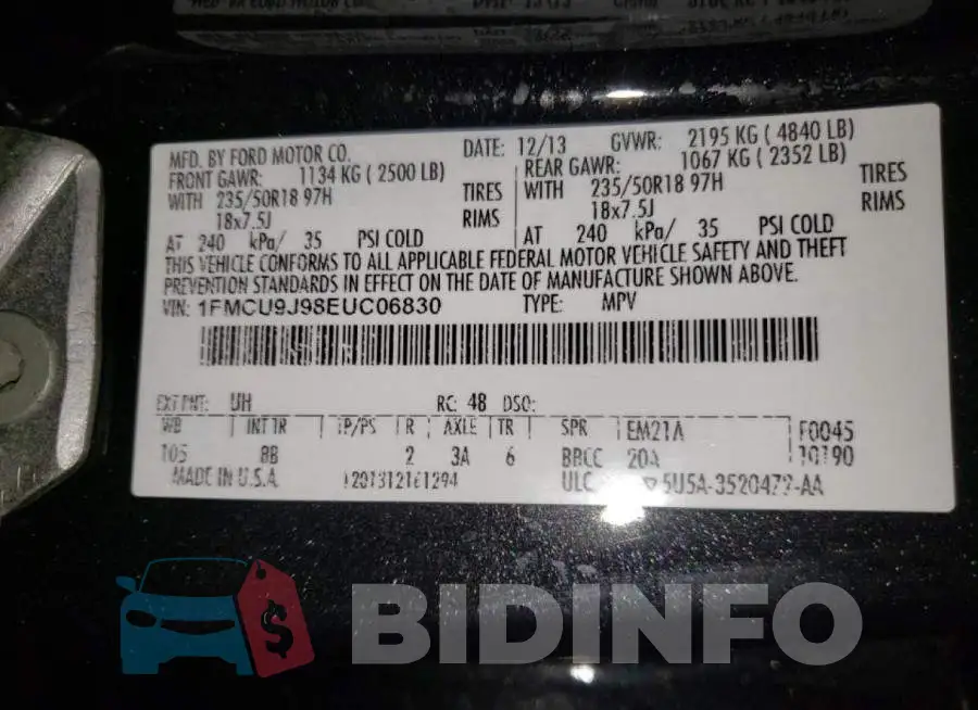 1FMCU9J98EUC06830 Photo# 13