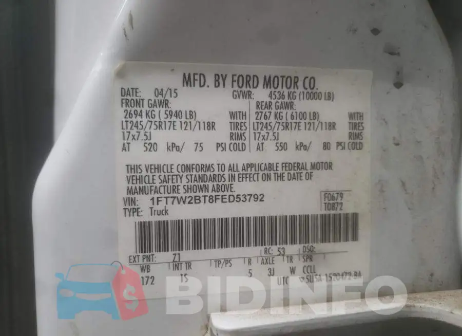 1FT7W2BT8FED53792 Photo# 12