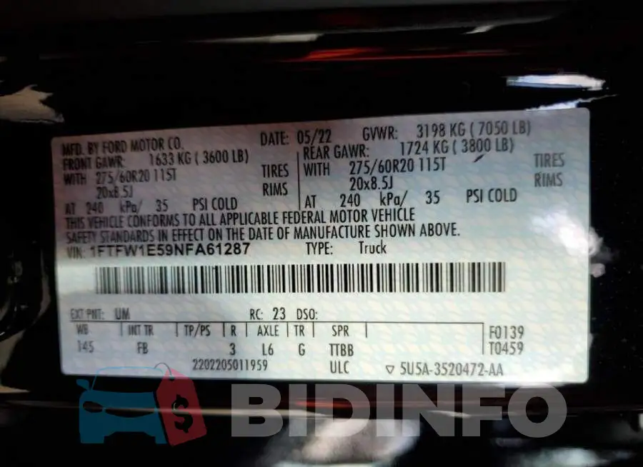 1FTFW1E59NFA61287 Photo# 12