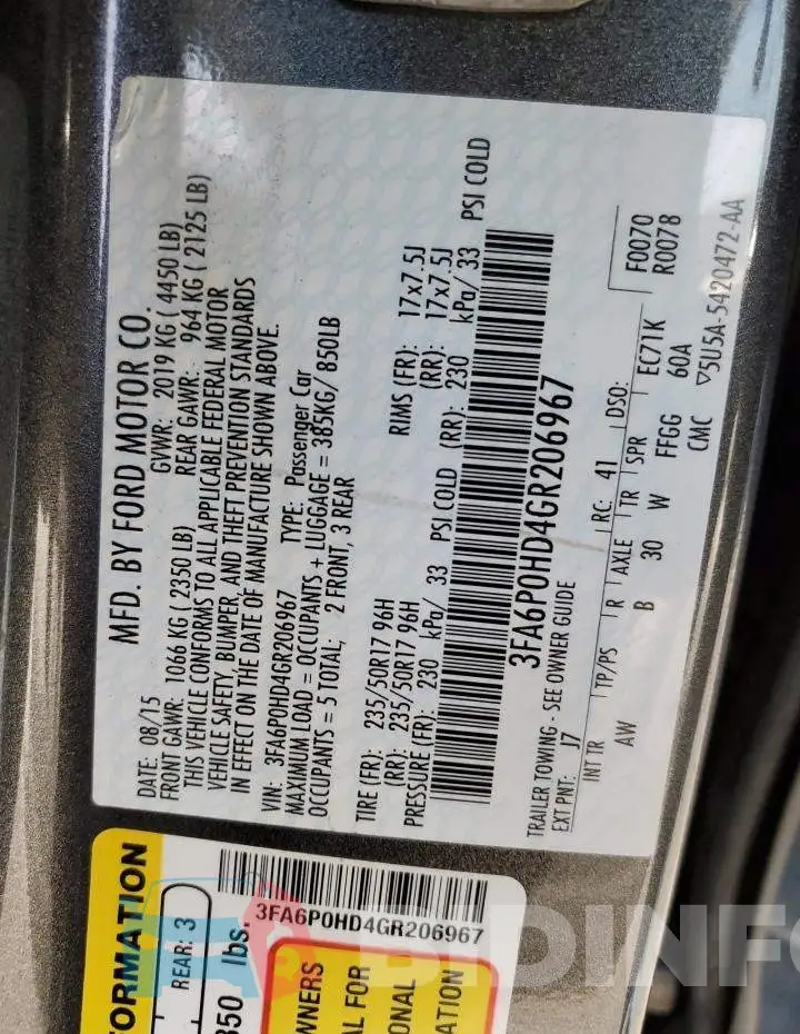 3FA6P0HD4GR206967 Photo# 12