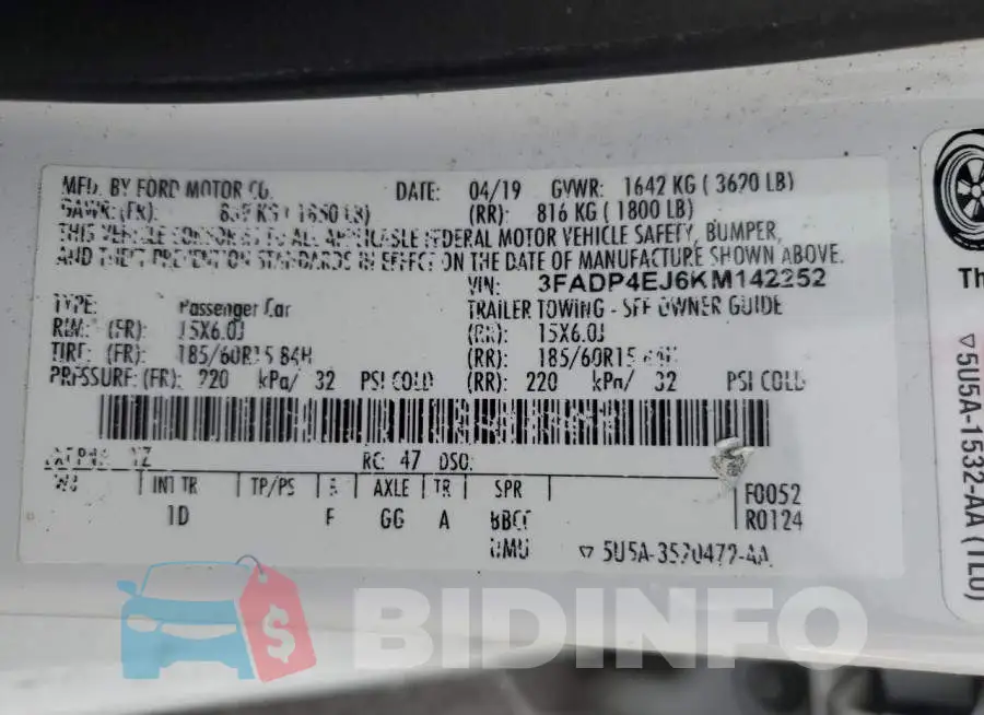 3FADP4EJ6KM142252 Photo# 12