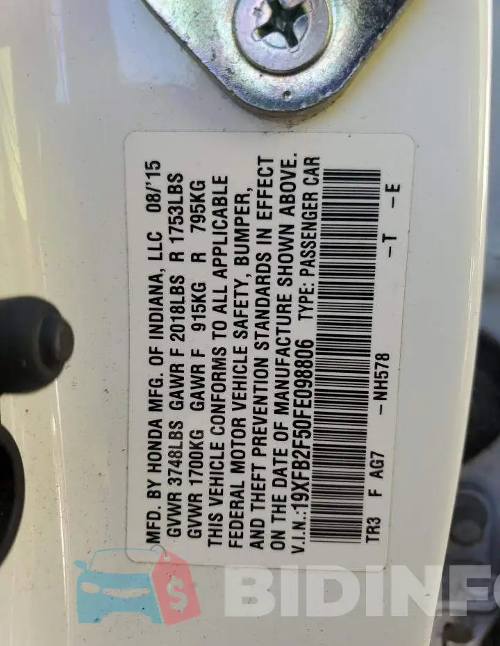 19XFB2F50FE098806 Photo# 12
