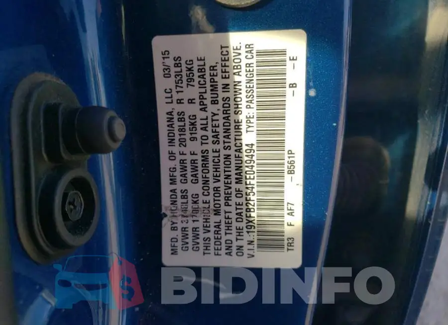 19XFB2F54FE049494 Photo# 12