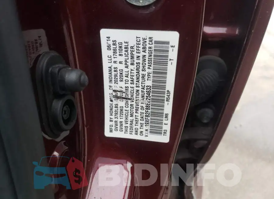 19XFB2F88EE254633 Photo# 12
