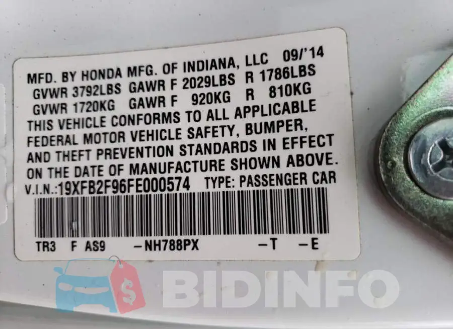 19XFB2F96FE000574 Photo# 13