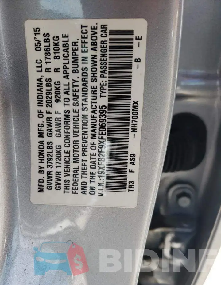 19XFB2F9XFE069395 Photo# 12