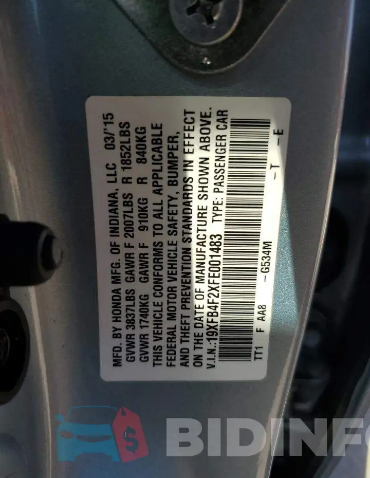 19XFB4F2XFE001483 Photo# 10