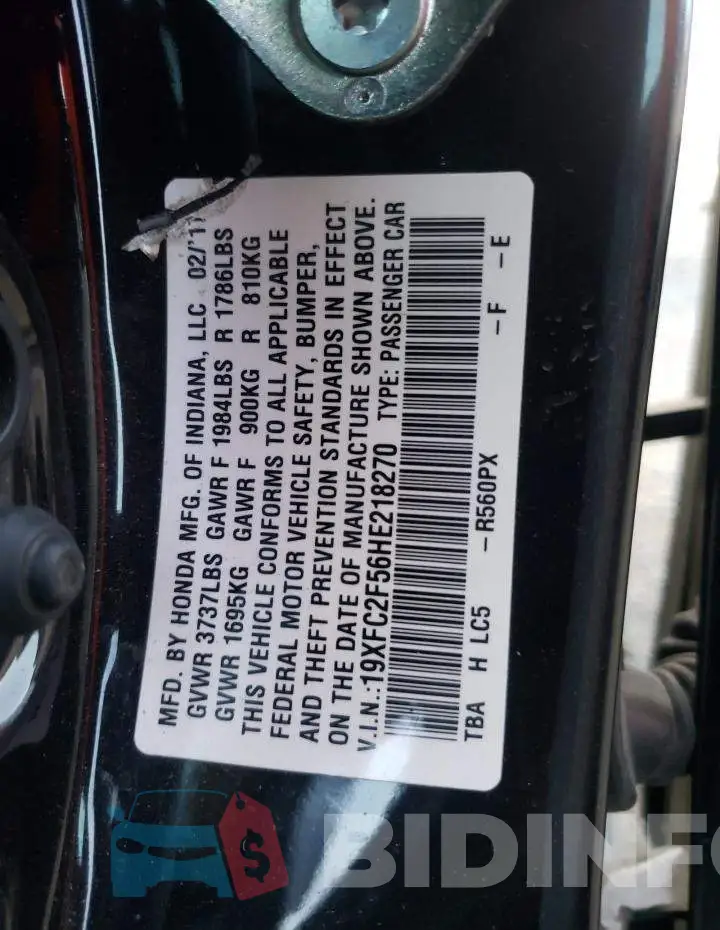 19XFC2F56HE218270 Photo# 12