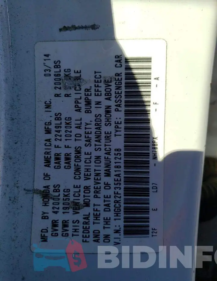 1HGCR2F35EA181258 Photo# 12