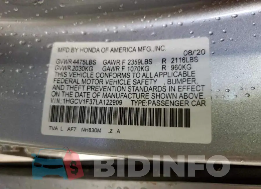 1HGCV1F37LA122909 Photo# 12