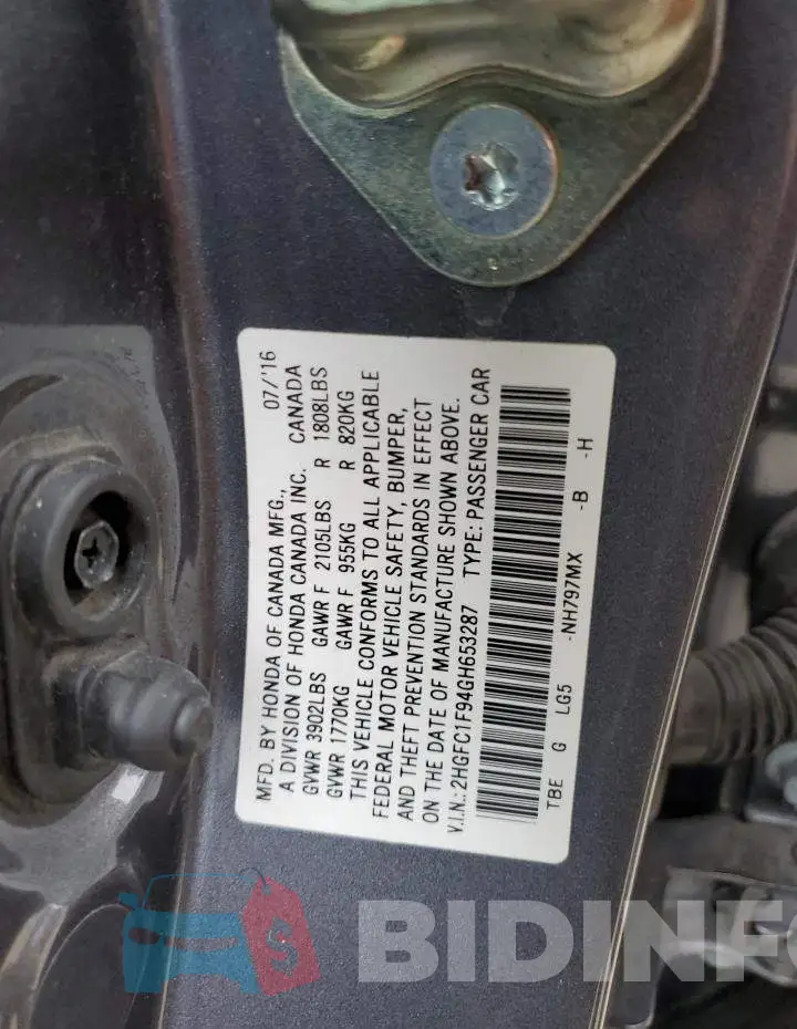 2HGFC1F94GH653287 Photo# 12
