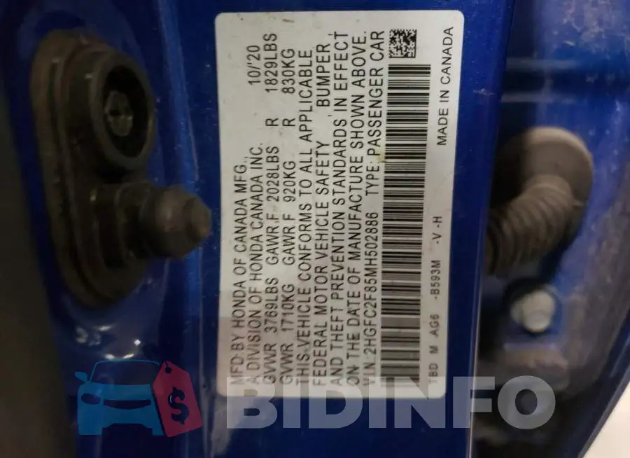 2HGFC2F85MH502886 Photo# 12
