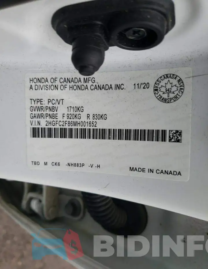 2HGFC2F86MH001652 Photo# 13