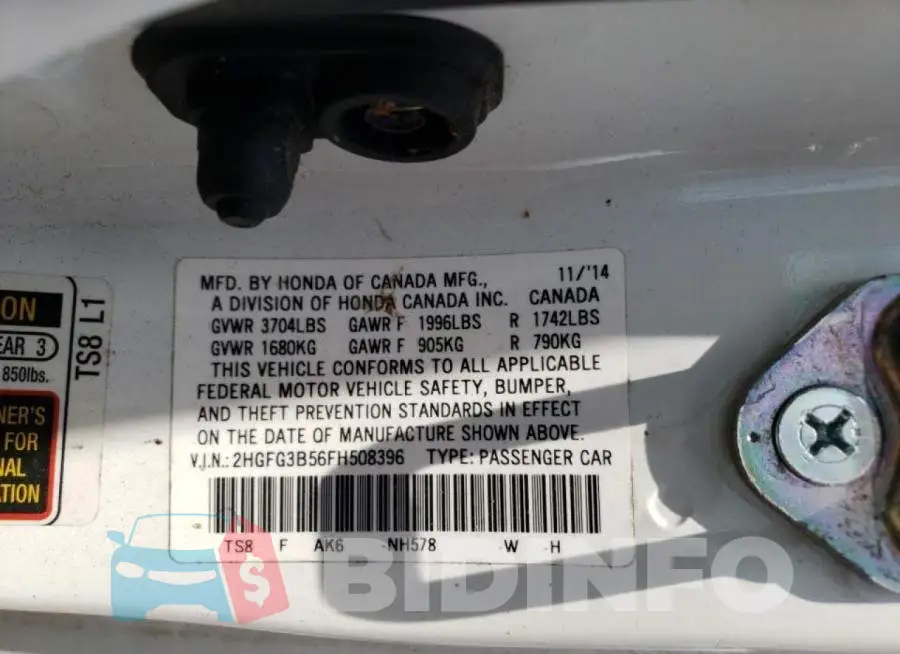 2HGFG3B56FH508396 Photo# 10
